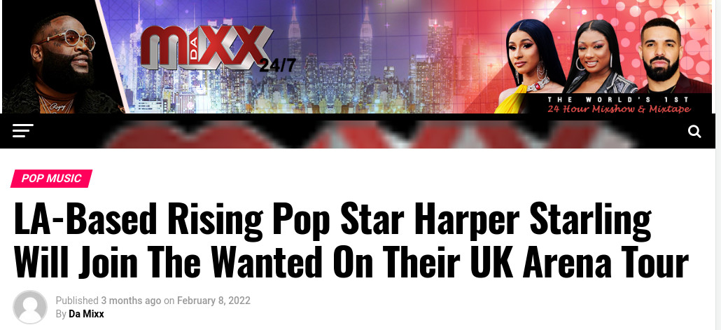 Harper Starling featured on The Wanted UK Arena TourDAMIXX 24/7